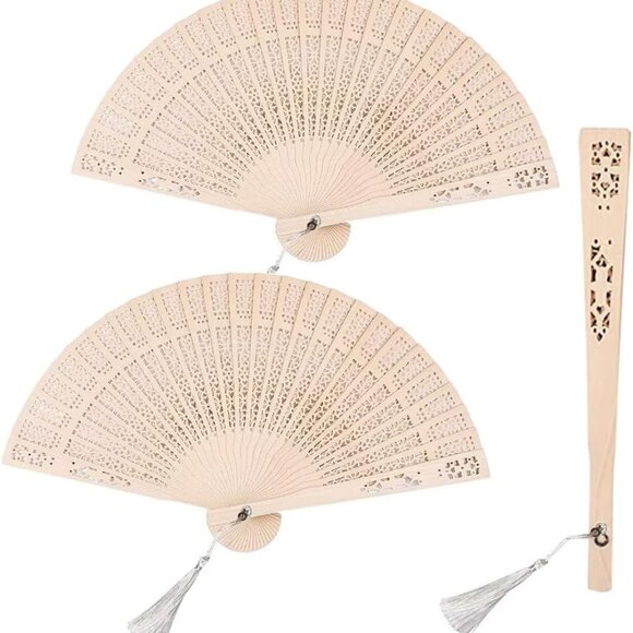 3 PCS Wooden Folding Fans Handheld Vintage Wood Hand Fan Foldable Chinese Sandal - Picture 1 of 7